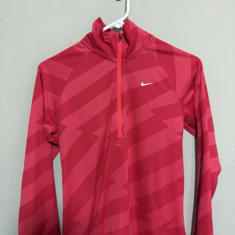 Nike Womens Half Zip Running Element 1/4 Zip Dri Fit Pink Stripe Pullover M